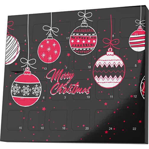 XS Adventskalender Weihnachtskugeln , Brandt, schwarz / ampelrot, Vollkartonhülle, weiß, 1,60cm x 12,00cm x 14,00cm (Länge x Höhe x Breite), Bild 1