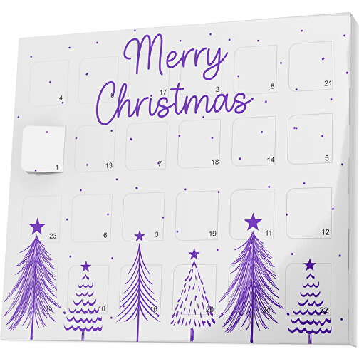 XS Adventskalender Merry Christmas Tanne , M&M\'s, weiss / violet, Vollkartonhülle, weiss, 1,60cm x 12,00cm x 14,00cm (Länge x Höhe x Breite), Bild 1