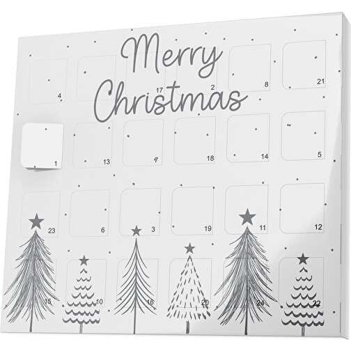 XS Adventskalender Merry Christmas Tanne , M&M\'s, weiß / dunkelgrau, Vollkartonhülle, weiß, 1,60cm x 12,00cm x 14,00cm (Länge x Höhe x Breite), Bild 1