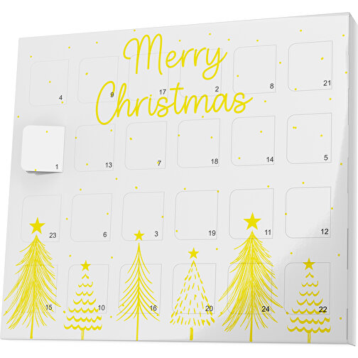 XS Adventskalender Merry Christmas Tanne , M&M\'s, weiß / gelb, Vollkartonhülle, weiß, 1,60cm x 12,00cm x 14,00cm (Länge x Höhe x Breite), Bild 1