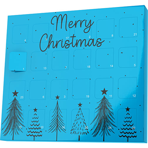 XS Adventskalender Merry Christmas Tanne , Brandt, himmelblau / schwarz, Vollkartonhülle, weiß, 1,60cm x 12,00cm x 14,00cm (Länge x Höhe x Breite), Bild 1
