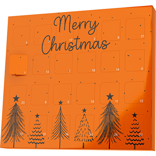 XS Adventskalender Merry Christmas Tanne , Brandt, orange / schwarz, Vollkartonhülle, weiß, 1,60cm x 12,00cm x 14,00cm (Länge x Höhe x Breite), Bild 1