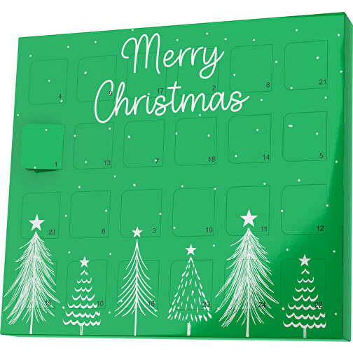 XS Adventskalender Merry Christmas Tanne , Brandt, grün / weiß, Vollkartonhülle, weiß, 1,60cm x 12,00cm x 14,00cm (Länge x Höhe x Breite), Bild 1