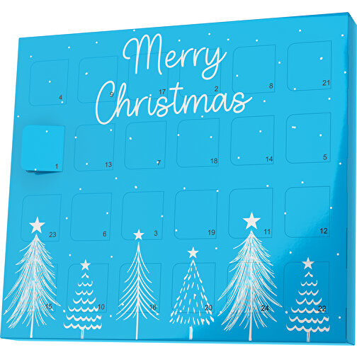 XS Adventskalender Merry Christmas Tanne , Brandt, himmelblau / weiß, Vollkartonhülle, weiß, 1,60cm x 12,00cm x 14,00cm (Länge x Höhe x Breite), Bild 1
