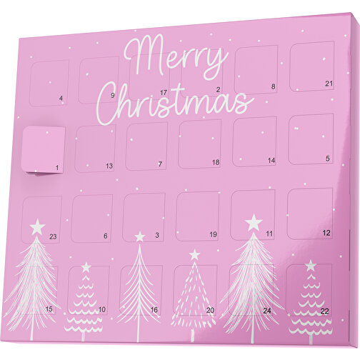 XS Adventskalender Merry Christmas Tanne , Brandt, rosa / weiß, Vollkartonhülle, weiß, 1,60cm x 12,00cm x 14,00cm (Länge x Höhe x Breite), Bild 1