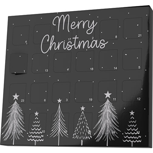 XS Adventskalender Merry Christmas Tanne , Brandt, schwarz / hellgrau, Vollkartonhülle, weiß, 1,60cm x 12,00cm x 14,00cm (Länge x Höhe x Breite), Bild 1