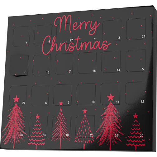 XS Adventskalender Merry Christmas Tanne , Brandt, schwarz / dunkelrot, Vollkartonhülle, weiß, 1,60cm x 12,00cm x 14,00cm (Länge x Höhe x Breite), Bild 1