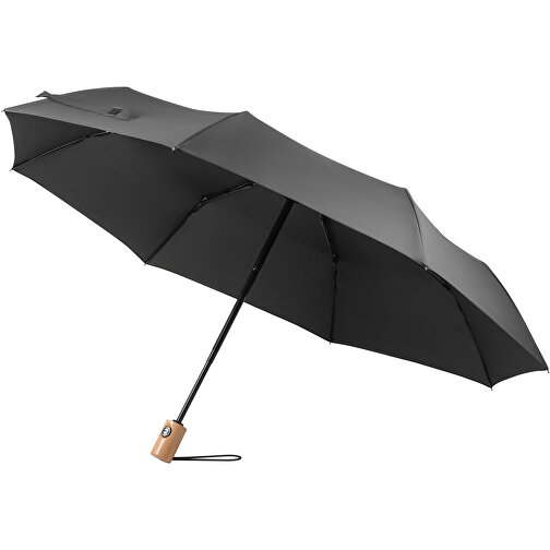 RIVER. Faltbarer Regenschirm Aus RPET Mit Holzgriff , schwarz, rPET. 190T pongee. Holz, 1,00cm (Höhe), Bild 1
