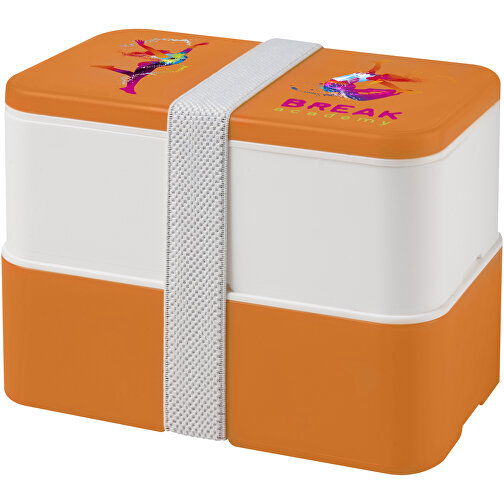 MIYO Doppel-Lunchbox , orange / weiss / weiss, PP Kunststoff, 18,00cm x 11,30cm x 11,00cm (Länge x Höhe x Breite), Bild 2