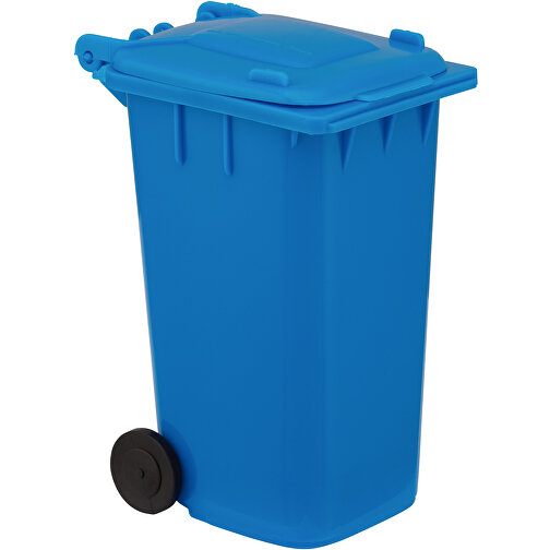 Stiftehalter Mülltonne - Recycelt , Green&Good, blau, recycelter Kunststoff, 7,30cm x 12,00cm x 7,30cm (Länge x Höhe x Breite), Bild 1
