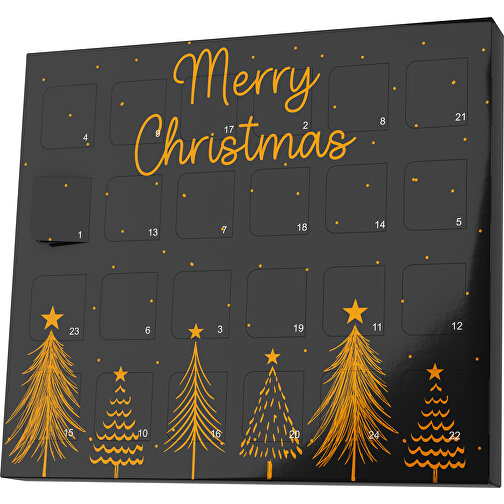 XS Adventskalender Merry Christmas Tanne , Brandt, schwarz / gelborange, Vollkartonhülle, weiß, 1,60cm x 12,00cm x 14,00cm (Länge x Höhe x Breite), Bild 1