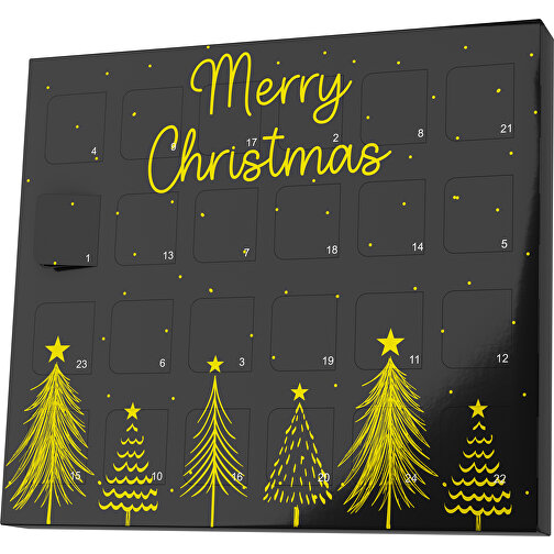 XS Adventskalender Merry Christmas Tanne , Brandt, schwarz / gelb, Vollkartonhülle, weiß, 1,60cm x 12,00cm x 14,00cm (Länge x Höhe x Breite), Bild 1