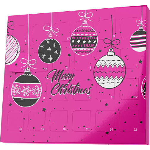XS Adventskalender Weihnachtskugeln , Brandt, pink / schwarz, Vollkartonhülle, weiss, 1,60cm x 12,00cm x 14,00cm (Länge x Höhe x Breite), Bild 1