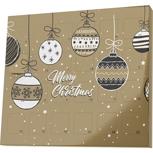 XS Adventskalender Weihnachtskugeln , Brandt, gold / weiß, Vollkartonhülle, weiß, 1,60cm x 12,00cm x 14,00cm (Länge x Höhe x Breite), Bild 1