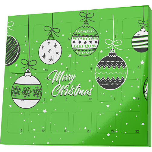 XS Adventskalender Weihnachtskugeln , Brandt, grasgrün / weiss, Vollkartonhülle, weiss, 1,60cm x 12,00cm x 14,00cm (Länge x Höhe x Breite), Bild 1