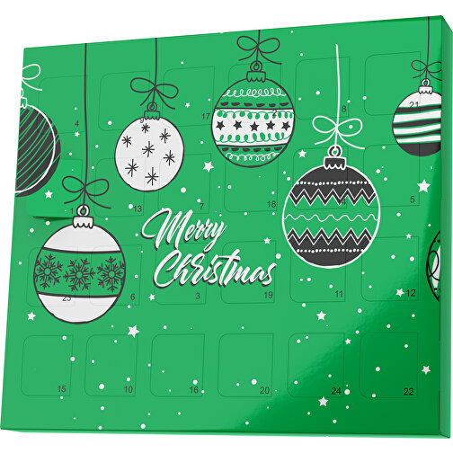 XS Adventskalender Weihnachtskugeln , Brandt, grün / weiss, Vollkartonhülle, weiss, 1,60cm x 12,00cm x 14,00cm (Länge x Höhe x Breite), Bild 1