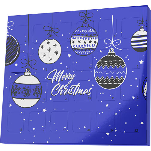 XS Adventskalender Weihnachtskugeln , Brandt, blau / weiss, Vollkartonhülle, weiss, 1,60cm x 12,00cm x 14,00cm (Länge x Höhe x Breite), Bild 1