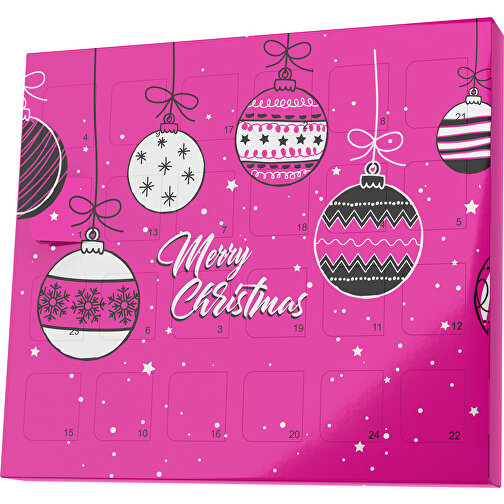 XS Adventskalender Weihnachtskugeln , Brandt, pink / weiß, Vollkartonhülle, weiß, 1,60cm x 12,00cm x 14,00cm (Länge x Höhe x Breite), Bild 1