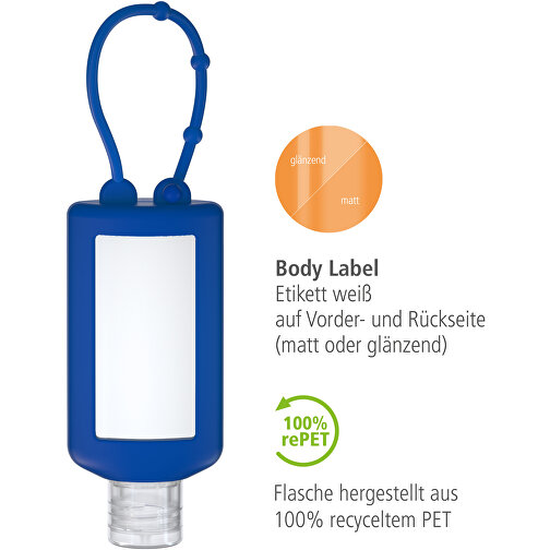 Duschgel Rosmarin-Ingwer, 50 Ml Bumper Blau, Body Label (R-PET) , blau, Kunststoff (100% recycelt), Folie, Silikon, 2,20cm x 12,00cm x 4,70cm (Länge x Höhe x Breite), Bild 3