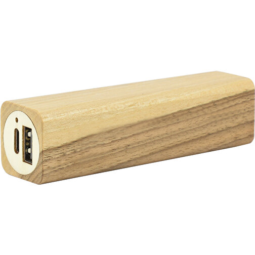 Holz Mini-Powerbank - Recycelt , Green&Good, natur, Holz, 1,50cm x 2,50cm x 10,00cm (Länge x Höhe x Breite), Bild 2