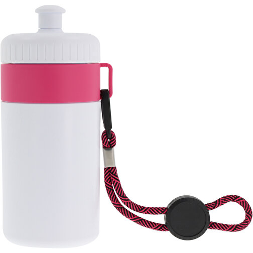 Sportflasche Mit Halteschlaufe 500ml , weiss / rosé, LDPE & PP, 17,00cm (Höhe), Bild 1