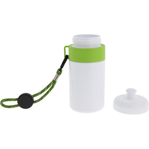 Sportflasche Mit Halteschlaufe 500ml , weiß / hellgrün, LDPE & PP, 17,00cm (Höhe), Bild 3
