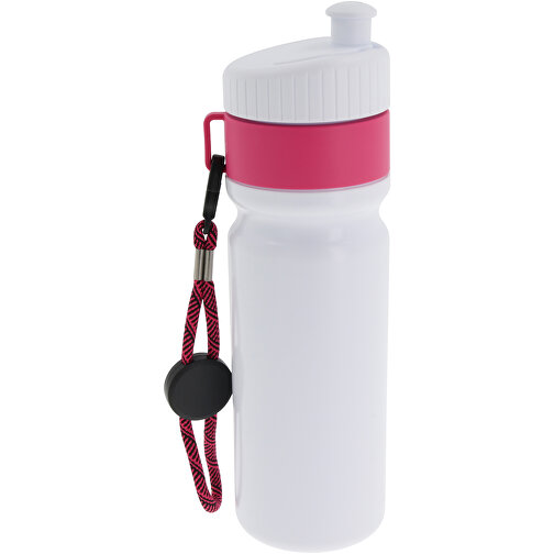 Sportflasche Mit Rand Und Kordel 750ml , weiß / rosé, LDPE & PP, 25,00cm (Höhe), Bild 2