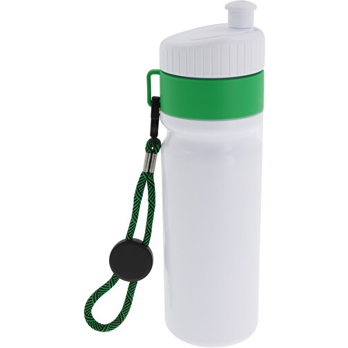 Sportflasche Mit Rand Und Kordel 750ml , weiß / grün, LDPE & PP, 25,00cm (Höhe), Bild 2