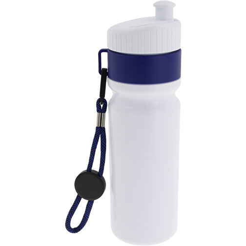 Sportflasche Mit Rand Und Kordel 750ml , weiß / dunkelblau, LDPE & PP, 25,00cm (Höhe), Bild 2