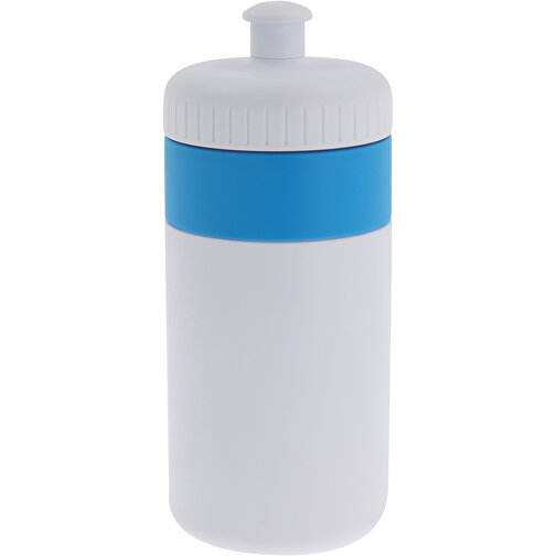 Sportflasche Mit Rand 500ml , weiss / hellblau, LDPE & PP, 17,00cm (Höhe), Bild 1