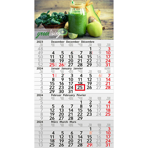 4-Monats-Kalender Budget 4 Green+blue, Rot , hellgrau, rot, Recyclingpapier, 56,00cm x 30,00cm (Länge x Breite), Bild 1