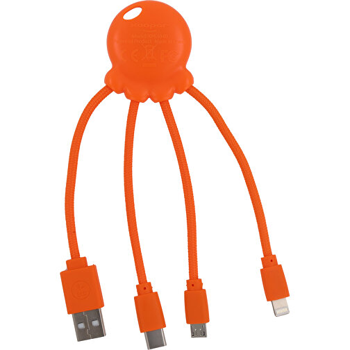 2087 | Xoopar Octopus Charging Cable , orange, Recycled plastic, 11,40cm x 1,20cm x 3,50cm (Länge x Höhe x Breite), Bild 2
