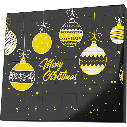 XS Adventskalender Weihnachtskugeln , Brandt, schwarz / goldgelb, Vollkartonhülle, weiß, 1,60cm x 12,00cm x 14,00cm (Länge x Höhe x Breite), Bild 1