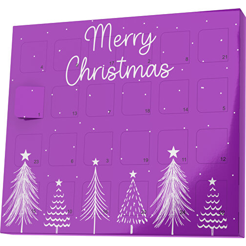 XS Adventskalender Merry Christmas Tanne , Brandt, dunkelmagenta / weiß, Vollkartonhülle, weiß, 1,60cm x 12,00cm x 14,00cm (Länge x Höhe x Breite), Bild 1