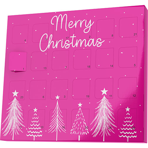 XS Adventskalender Merry Christmas Tanne , Brandt, pink / weiss, Vollkartonhülle, weiss, 1,60cm x 12,00cm x 14,00cm (Länge x Höhe x Breite), Bild 1