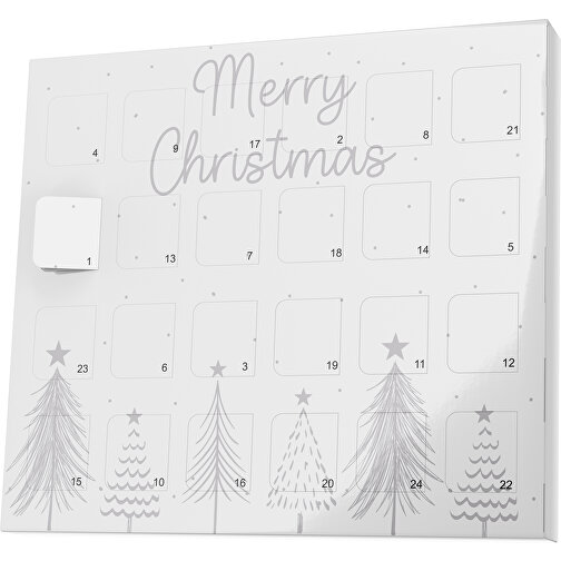 XS Adventskalender Merry Christmas Tanne , Brandt, weiß / hellgrau, Vollkartonhülle, weiß, 1,60cm x 12,00cm x 14,00cm (Länge x Höhe x Breite), Bild 1