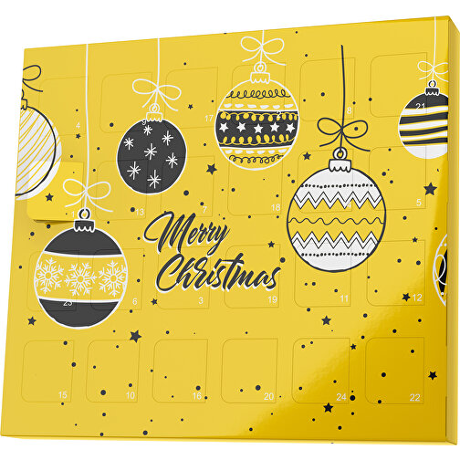 XS Adventskalender Weihnachtskugeln , M&M\'s, sonnengelb / schwarz, Vollkartonhülle, weiß, 1,60cm x 12,00cm x 14,00cm (Länge x Höhe x Breite), Bild 1