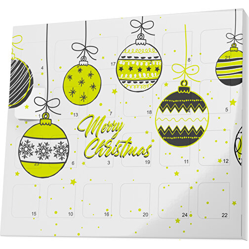 XS Adventskalender Weihnachtskugeln , M&M\'s, weiss / hellgrün, Vollkartonhülle, weiss, 1,60cm x 12,00cm x 14,00cm (Länge x Höhe x Breite), Bild 1