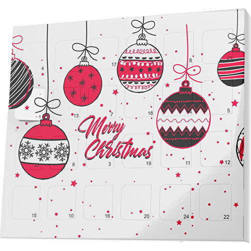 XS Adventskalender Weihnachtskugeln , M&M\'s, weiß / ampelrot, Vollkartonhülle, weiß, 1,60cm x 12,00cm x 14,00cm (Länge x Höhe x Breite), Bild 1