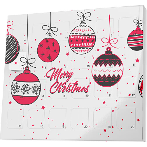 XS Adventskalender Weihnachtskugeln , M&M\'s, weiss / ampelrot, Vollkartonhülle, weiss, 1,60cm x 12,00cm x 14,00cm (Länge x Höhe x Breite), Bild 1