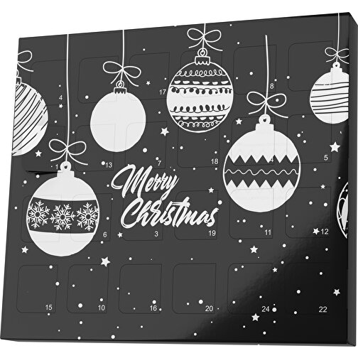 XS Adventskalender Weihnachtskugeln , Brandt, schwarz / weiß, Vollkartonhülle, weiß, 1,60cm x 12,00cm x 14,00cm (Länge x Höhe x Breite), Bild 1