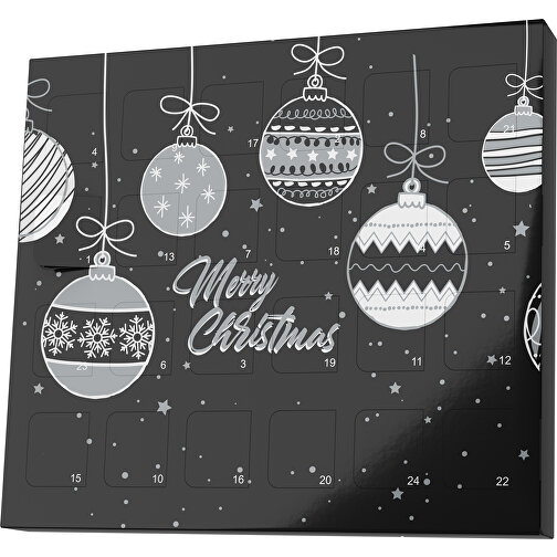 XS Adventskalender Weihnachtskugeln , Brandt, schwarz / silber, Vollkartonhülle, weiß, 1,60cm x 12,00cm x 14,00cm (Länge x Höhe x Breite), Bild 1