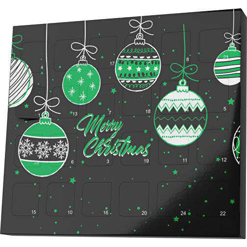 XS Adventskalender Weihnachtskugeln , Brandt, schwarz / grün, Vollkartonhülle, weiß, 1,60cm x 12,00cm x 14,00cm (Länge x Höhe x Breite), Bild 1