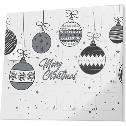 XS Adventskalender Weihnachtskugeln , Brandt, weiß / dunkelgrau, Vollkartonhülle, weiß, 1,60cm x 12,00cm x 14,00cm (Länge x Höhe x Breite), Bild 1