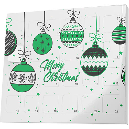 XS Adventskalender Weihnachtskugeln , Brandt, weiß / grün, Vollkartonhülle, weiß, 1,60cm x 12,00cm x 14,00cm (Länge x Höhe x Breite), Bild 1