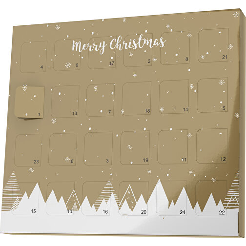 XS Adventskalender Weihnachtswald , M&M\'s, gold / weiß, Vollkartonhülle, weiß, 1,60cm x 12,00cm x 14,00cm (Länge x Höhe x Breite), Bild 1