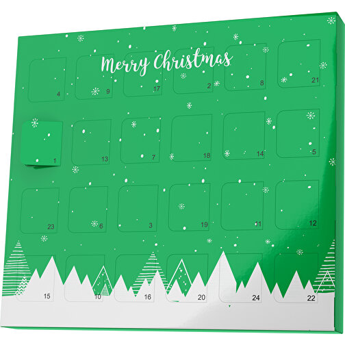 XS Adventskalender Weihnachtswald , M&M\'s, grün / weiss, Vollkartonhülle, weiss, 1,60cm x 12,00cm x 14,00cm (Länge x Höhe x Breite), Bild 1