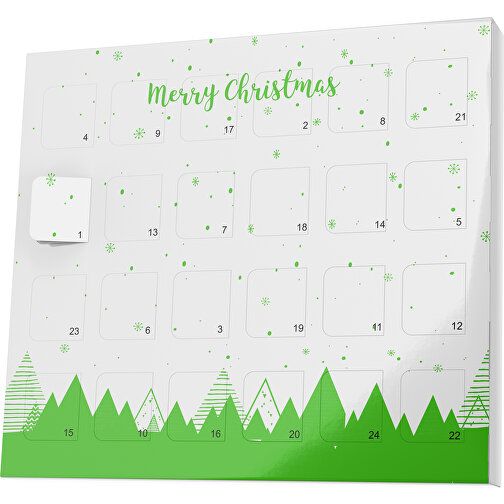 XS Adventskalender Weihnachtswald , M&M\'s, weiß / grasgrün, Vollkartonhülle, weiß, 1,60cm x 12,00cm x 14,00cm (Länge x Höhe x Breite), Bild 1