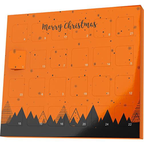 XS Adventskalender Weihnachtswald , Brandt, orange / schwarz, Vollkartonhülle, weiss, 1,60cm x 12,00cm x 14,00cm (Länge x Höhe x Breite), Bild 1