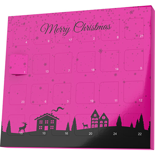 XS Adventskalender Weihnachtsdorf , M&M\'s, pink / schwarz, Vollkartonhülle, weiss, 1,60cm x 12,00cm x 14,00cm (Länge x Höhe x Breite), Bild 1